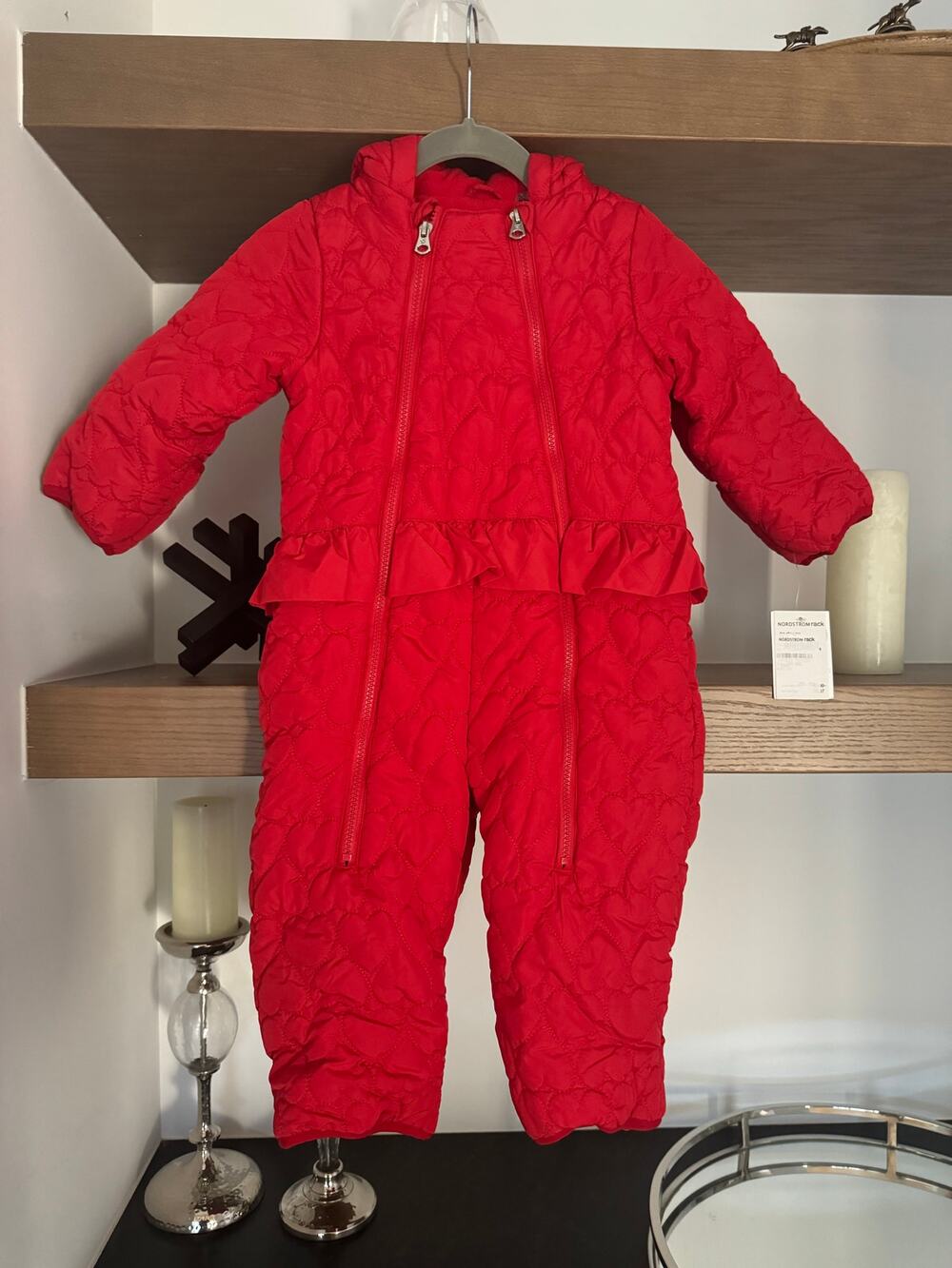 Jessica Simpson Quilted Heart, Hooded Snowsuit in Red